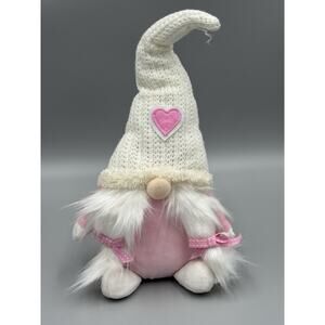 Pink White Gnome Shelf Sitter Doll Decor Sitting 10” Heart On Hat Bows